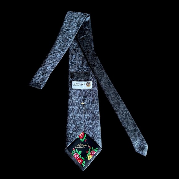 Vintage Ed Hardy by Christian Audigier Blue Silk Cobra Tie Tattoo Art Y2K - Picture 6 of 7